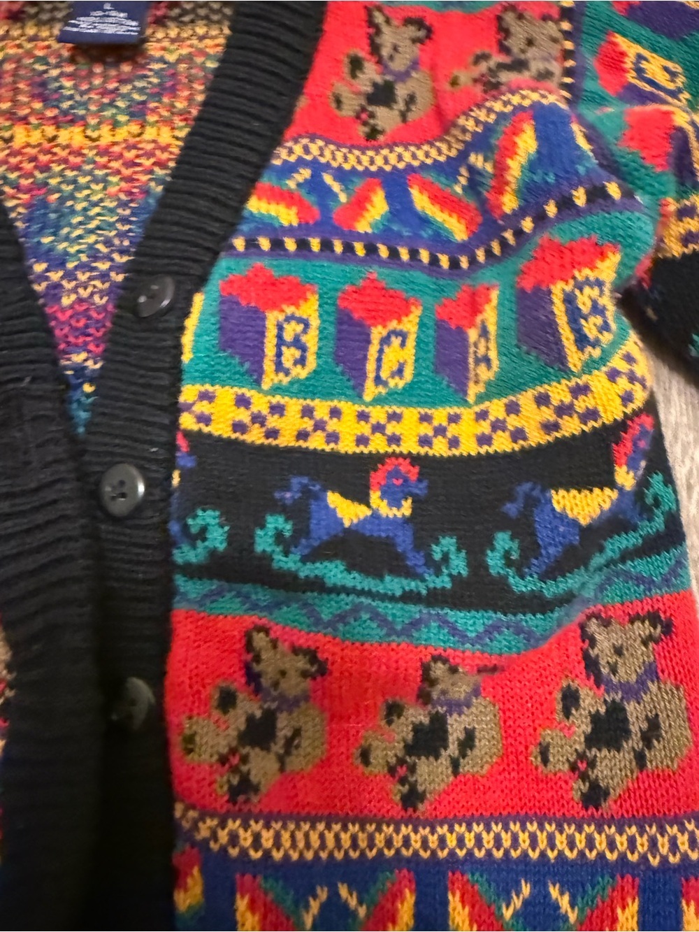 Gap Baby Vintage 90s Teddy Bear Christmas Cardigan Size 12-18 Months - Picture 4 of 5